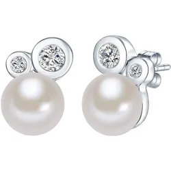 Valero Pearls Ohrstecker Sterling Silber Zirkonia Süßwasser-Zuchtperle in Silber Ohrringe   Damen