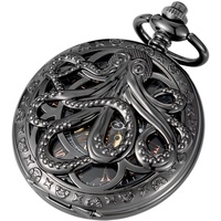 Tiong Vintage Oktopus Hohl Mechanische Handaufzug Taschenuhr Römische Ziffern Skelett Zifferblatt Taschenuhren mit Kette