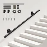 Sunowl Handlauf Treppe, Handläufe für Treppen 1M, Treppengeländer Innen und Außen, Verzinkter Handlauf Schwarz für Behinderte Kinder Altere, Wandhandlauf für Küche BadGarten Treppen