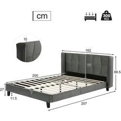 Merax Polsterbett 140x200 Ohrform Doppelbett aus Samt mit Kopfteil & Lattenrost Grau
