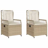 vidaXL Gartensessel 2 Stk. Verstellbar Beige Poly Rattan 55 x 60 x 93 cm