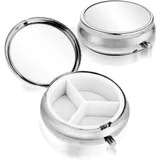 Sibba Metall Klein Pillendose Rund Tragbare Multifunktionale Reise-Pillendose Medikamenten-Organizer-Box Für Vitamine Fischöl Nahrungsergänzungsmittel Für Tägliche Und Reise (3 Fächer) 5,1 × 1,6 cm