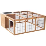 PawHut Hasenstall Kaninchenstall aus Holz mit großzügiger Auslauf Kaninchenkäfig mit aufklappbar Dach, geräumigem Freilaufgehege 123x120x52 cm für Kleintiere Hasen Kaninchen für Indoor Outdoor Natur
