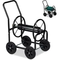 Relaxdays Schlauchwagen Metall, 4 Gummiräder, XL Schlauchtrommel, Kurbel, für