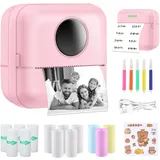 SOARFLY Mini Drucker für Smartphone, Fotodrucker für Smartphone, Mini Drucker Aufkleber, Thermodrucker, Tiny Printer mit Klebepapier, Mini Drucker für Lernhilfe, Notizen, Fotos, DIY - Rosa