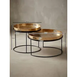 KADIMA DESIGN Couchtisch 2er Set Metall Hammerschlag abnehmbares Tablett, Gold 56x56x33 cm