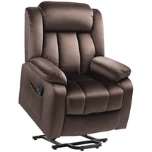 Homcom Fernsehsessel mit Aufstehhilfe Elektrisch Relaxsessel mit Liegefunktion, Vibrationsmassage, Heizfunktion, TV-Sessel mit Taschenfederkern, Seitentasche Fernbedienung Braun