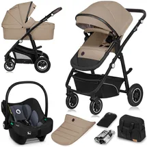 lionelo BIANKA Kinderwagen 3 in 1 bis 22 kg Babywanne Autositz Zusammenlegbar, Reise-System, Einstellung der Rückenlehne, Räder 360o Stoßdämpfer, Verdeck XXL