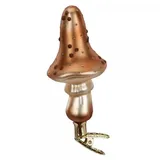 INGE-GLAS Christbaumschmuck Pilz auf Clip 13cm - Glas Figur für den Weihnachtsbaum - mundgeblasen & handbemalt Waldpilz, 13 cm