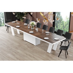 designimpex Esstisch Design Konferenztisch Tisch HEG-111 Hochglanz XXL ausziehbar 160-412cm braun|weiß