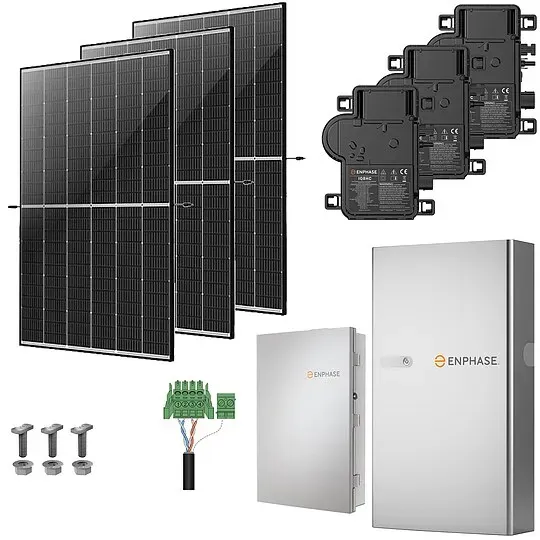 Photovoltaik-Paket 10 kWp mit Enphase Mikrowechselrichtern + Stromspeicher 10,0 kWh, 24 Solarmodulen Glas-Glas black frame (* 0% MwSt. gem. §12 Abs. 3 UstG)