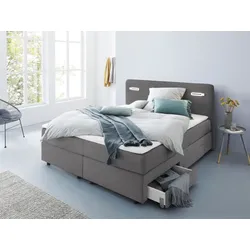 Boxbett INOSIGN "Luan", grau, B:187cm L:211cm, Komplettbetten, Boxspringbett, Schubkästen, LED-Beleuchtung und Topper, in Breite 120 cm und 180 cm