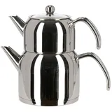 COFI Teekanne Edelstahl Caydanlik Teekocher Wasser/Tee-Kessel Wasserkessel 2L, Teekessel 1L Griff Silber