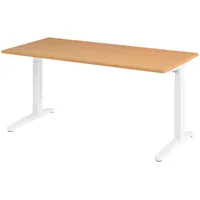 Bümö Schreibtisch Buche, Weiß, Nachbildung,Buche, Rechteckig, 160x74x80 cm, FSC