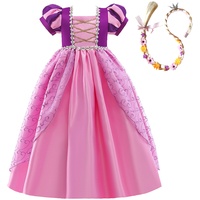 Lito Angels Prinzessin Rapunzel Kostüm Kleid mit Flechten Perücke Haarreifen für Kinder Mädchen Verkleidung Outfit Größe 4-5 Jahre 110, Violett Rosa