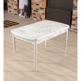 Skye Decor, Trend Carrara, Ausziehbarer Esstisch, Weiß, 100 % MELAMINBESCHICHTETE SPANPLATTEN, 132 x 76,5 x 79 cm - Weiß/Grau