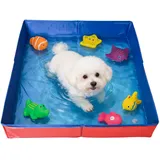 Hundepool Katzenpool Mit 6 Fischen Spielzeug, 50x50x10cm Hundebadewanne Faltbare Mini Hunde Pool Aus PVC, Planschbecken Hund, Schwimmbecken Für Kleine Hunde Katzen Haustiere (Rot)