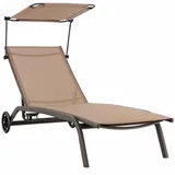 KOMFOTTEU Relaxliege Liegestuhl Gartenliege, 1 Teile, mit Dach, Rollen & Getränkehalter braun