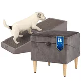 WoofPuff Elite Hunderampe 2in1 | Sitzpouf & klappbare Rampe für Hunde | sicheres Einsteigen auf Sofa | rutschfest | handgefertigt | Premium Samtstoff Torre | Farbe: Torre18