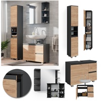 Vicco Badmöbelset J-shape Anthrazit Eiche modern Badezimmer Schrank Badschrank