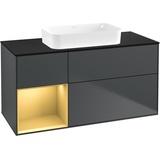 Villeroy & Boch Finion Waschtischunterschrank F702HFHG 120x60,3x50,1cm, Regal links Gold matt, Midnight Blue Matt Lacquer