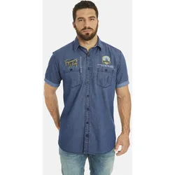 Jeanshemd JAN VANDERSTORM "Kurzarmhemd LANDOLF", Herren, Gr. XXL, blau (blau gestreift), comfort fit, Kurzarm, Hemden, in Denim-Look