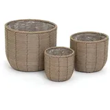 colourliving Blumentopf Gala Pflanzkübel Rattan 3er-Set – Große Indoor Blumentöpfe Naturgrau (3 St), Integrierter Folieneinsatz, dekorative Flechtoptik beige|grau