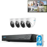 Reolink 12MP PoE Kamerasystem, 8-Kanal NVR mit 2TB HDD für 24/7 Aufzeichnung und 4 Dome Überwachungskameras mit Personen-/Fahrzeugerkennung,