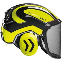 Protos Sicherheitshelm Integral Forest Gehörschutz, Farbe:schwarz/gelb, Ausstattung:feines Visier