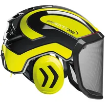 Protos Sicherheitshelm Integral Forest Gehörschutz, Farbe:schwarz/gelb, Ausstattung:feines Visier