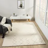 VIMODA Kurzflor Teppich Skandinavisch Berberlook Wohnzimmer Schlafzimmer Modern Streifen, Farbe:Creme, Maße:160x230 cm