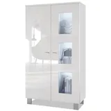 Vladon Standvitrine Denjo 71 x 129 x 35 cm Weiß matt/Weiß Hochglanz
