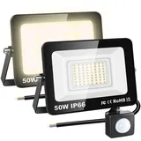 RIGIDON 2x 50W 5000LM Aussenleuchte Bewegungsmelder Led Strahler, Außen Leds Lampe, 3000K Warmweiß Wasserdicht Flutlicht Außenleuchte, Für Garten Garage Carport Hauswand