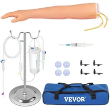 Vevor Phlebotomie-Kit, IV Übungsarm 12 Stk. Phlebotomie-Arm-Praxis-Kit 40-70 cm Standhöhe, Trainingsarm für Intravenöse Injektion Inkl. IV-Ständer, Blutlanzette, Schlauch-/Venenanschluss, Aderpresse