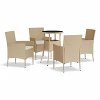 vidaXL 5-tlg. Garten-Bistro-Set mit Kissen Beige Poly Rattan