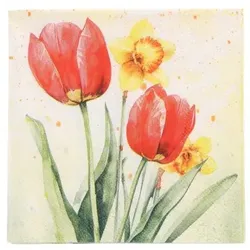 600 Servietten, 3-lagig 1/4-Falz 25 cm x 25 cm `Tulips & Daffodils` Tulpen Blumen