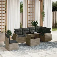 Gecheer 7-TLG. Gartenlounge Set Rattan, Balkonlounge, Terrassen Sofa Wetterfest, Loungemöbel Outdoor, Lounge Sofa Gartenmöbel, Polyrattan Gartensofa Lounge, Kissen, Poly Rattan