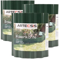 ARTECSIS 3X Rasenkante aus Kunststoff, 9 m x 15cm, Grün, gewellt, Umrandung für Beete, Beeteinfassung, Rasenbegrenzung