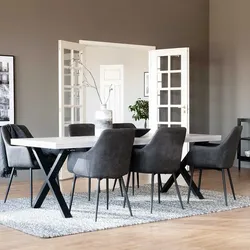 Große Esszimmer Sitzgruppe in Eiche White Wash Industry und Loft Stil (siebenteilig)