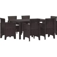 vidaXL 7-teiliges Garten-Dining-Set mit Kissen Braun Poly-Rattan