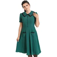 Hell Bunny Kleid Emily Dress Grün Retro Vintage Dress Rockabilly Scallop Kragen, Größe:S - S