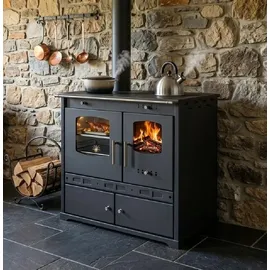 prometey ltd Küchenofen Holzherd ECO LUX INOX, Edelstahlbackfach, schwarz, linke Version