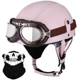 Deutsche Leder Motorrad Halbhelme mit ECE, Vintage Helme mit Schutzbrille, Jethelm Retro, Chopper Helm, Scooter-Helm, Fahrradhelm, mit Sonnenblende und Herausnehmbares Innenfutter