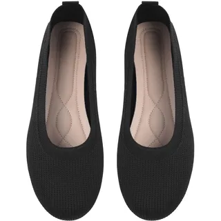 OFFCUP Damen Ballerinas Knit Kleid Schuhe Runde Zehe Flats Schuhe Slip On Maschenware Schuhe Bequem Weich Ballerina Schwarz - 39 - 39 EU