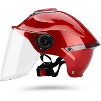 Erwachsener Motorradhelm mit Visier, Jet-Helm Chopper Cruiser Vintage Pilot Helmet, Bestehen Sie den Kollisionstest, um die Verkehrssicherheit zu Gewährleisten(Rot, Transparente Linse)