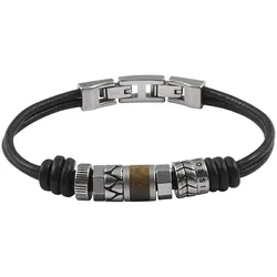 Armband FOSSIL "JF84196040", bunt (silberfarben, schwarz, braun), Armbänder, Herren, Edelstahl-Leder-Holz, Edelstahl, Leder, Holz, Armkette Lederarmband