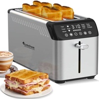 4 Scheiben Langschlitz Toaster Digital 2 XXL Brotschlitzen Brötchenaufsatz 1630W 7 Röststufen, Edelstahl Design, mit Aufwärm- / Auftau / Memory Fu