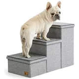 BEDELITE Hundetreppe für kleine, mittelgroße oder große Hunde, 3 Etagen, Hundetreppe für Hochbett und Couch, 43,2 cm hoch, faltbare Haustiertreppe mit abnehmbaren Matten und Aufbewahrung, Grau