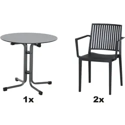SIENA GARDEN Urban Lights Set 3teilig Lane Sessel gastrotauglich anthrazit mit Tisch Sola Ø80