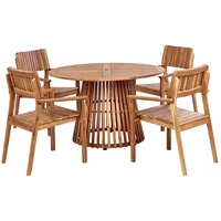 BELIANI Gartenmöbel Set Hellbraun Akazenholz 5-Teilig Runder Tisch ⌀ 120 cm mit 4 Stühlen Lattenoptik Runstikales Design Outdoor Terrasse Garten - Hellbraun